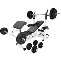 Gorilla Sports Universele Halterbank wit Met 100 kg Halterset Kunststof