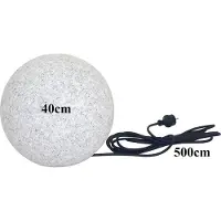 Trango IP65 tuinbal 40cm diameter 400G in granietsteenlook *NATURE* incl. ca. 5 meter IP44 voedingskabel met 1x E27 fitting (zonder lamp), bollamp, tuinlamp, lichtbal, buitenlamp