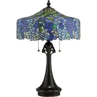 QUOIZEL Tiffany LED Tafellamp Cobalt | 3X E27 Max 60W | Vintage Bronze