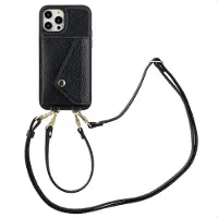 Selencia Sera Telefoonhoes met Koord en Envelop Pashouder voor de Apple iPhone 12 (Pro) - Zwart