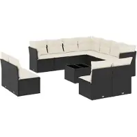 vidaXL 12-delige Loungeset met kussens poly rattan zwart