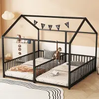 STILVORA Kinderbed 90x200, huisvormig bed voor kinderen en tieners, zonder matras, met lattenbodem en valbeveiliging, tweepersoonsbed met huisvorm, zwart