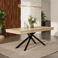 STILVORA Eettafel - Uitschuifbare Tafel 140-180x80 Cm Met 93 Mm Dikte Blad Voor 6-8 Personen - Kruisbenen Voor Stabiliteit - MDF;Metaal - Lichtbruin