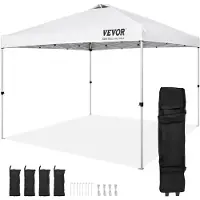Vevor Gazebo 304,8x304,8x320cm Tuintent 250D PU Zilver Gecoat Stof Opvouwbare Gazebo inclusief Opbergtas Partytent 6-8 Personen Pop-up Tent Witte Tuingazebo voor Kampeertrip