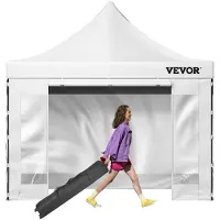 Vevor Gazebo Opvouwbaar 3x3m Opvouwbaar Gazebo 240g PVC-gecoat Polyester Pop-Up Gazebo 1,95-2,13m Verstelbare Partytent Marquee Strandtent Wit voor Bruiloften of Andere Commerciële Activiteiten