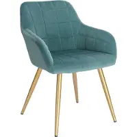 Happyment Eetkamerstoel – Turquoise – Fluweel – Goudkleurige poten – Zitdiepte 47 cm – 1 stuk