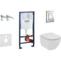 GROHE Rapid SL - Complete toiletset, inbouwreservoir, hangtoilet met Tesi wc bril, softclose, rimless, Skate Cosmopolitan bedieningsplaat, chroom 38528SET-KE