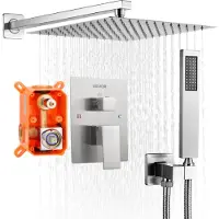 Vevor Douchekraan Regendouchesysteem voor Badkamer Douchesysteem met 254 mm Vierkante Regendouchekop &amp; Handdouche
