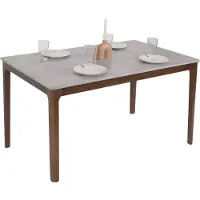 Mendler Eetkamertafel -M55, eettafel, massief hout HDF laminaat melamine 135x80cm, betonlook, bruine poten
