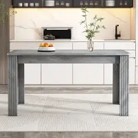 MODFU Eettafel, rechthoekig, keukentafel met houten poten, tafel voor eetkamer of woonkamer, grijs