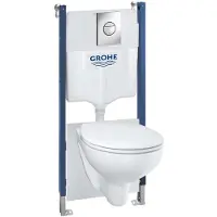 GROHE Solido - Complete toiletset, Rimless wandcloset + Bau Ceramic toiletztiing, Sail bedieningsplaat, chroom 39415000