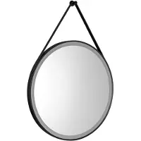Aqualine Stago Ronde LED-spiegel dia. 60cm, leren band, Touch Sensor, dimbaar, zwart mat