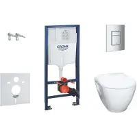 GROHE Solido - Complete toiletset met inbouwreservoir, hangtoilet Bau Ceramic en softclose wc bril, Skate Cosmopolitan bedieningspaneel, chroom 38528SET-KH
