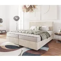 DELIFE Boxspring-Bed Dream-Well Cord Beige 180x200 cm met matras en topper