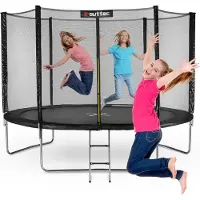 Outtec Trampoline met Veiligheidsnet - Kinder Trampoline - Trampoline Rond met Net - Ø 305 cm (10ft) - tot 150 kg - Inclusief Ladder - Voor Kinderen