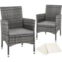 TecTake Wicker Tuinstoelen – 2 Stuks, Incl. 4 Kussenhoezen, Draagvermogen 120 kg – 59 x 57 x 85 cm – Grijs