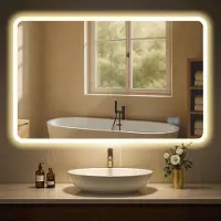 CLP Jericho Badkamerspiegel - met verlichting - met verwarming - vierkant - anti-condens wandspiegel - LED dimbaar - 3 lichtmodi - helder/glas