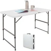 Baumarktplus - Klaptafel - 120 x 60 cm - In Hoogte Verstelbaar - Wit - Campingtafel - Vouwtafel - Kunststof - Voor 4-6 Personen