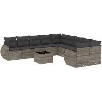 vidaXL 11-delige Loungeset met kussens poly rattan grijs