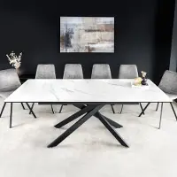 Invicta Uitschuifbare eettafel ALPINE 160-200cm wit keramiek marmer zwart metalen frame - 43844