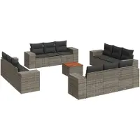 vidaXL 13-delige Loungeset met kussens poly rattan grijs