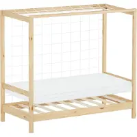 ML-Design Kinderbedje in de vorm van een voetbaldoel, 70 x 140 cm, naturel grenenhout, inclusief matras (H-10 cm), handbaldoel met lattenbodem en doelnet