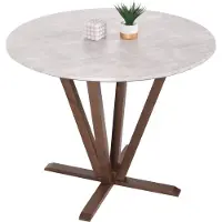 Mendler Bistrotafel -M56, eettafel, massief hout HPL laminaat melamine Ø92cm, betonlook, frame bruin