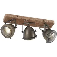 LINDBY plafondspot Farovi, zwart, 44 cm, 3-lamps, hout, GU10 dimbaar, zwart, Woon-/ Eetkamer, Hout, Industrieel design, buitenspot