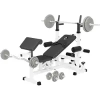 Gorilla Sports Universele Halterbank Wit Met 108 kg Halterset Gietijzer