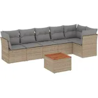 vidaXL 7-delige Loungeset met kussens poly rattan gemengd beige