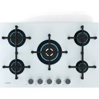Klarstein Illuminosa 5 gaskookplaat, 5 Sabaf-branders, 4 kW wokbrander, gehard glas, elektrische ontsteking, vlambeveiliging, gietijzeren pannendragers, 76 cm breed, verbeterde kookprestaties