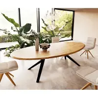 DELIFE Eettafel Edge Oval 280x130x2,5 eiken natuur Zenthara kantig metaal zwart Flow-Edge