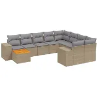 vidaXL 10-delige Loungeset met kussens poly rattan beige