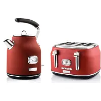 WESTINGHOUSE Retro Ontbijtset, broodrooster met 4 sleuven + waterkoker 1.7L, Waterkoker, Rood