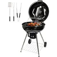 Goliving Houtskool Barbecue - Ø54 cm - Inclusief Accessoires - Houtskoolbarbecues op Wielen - XXL BBQ met Deksel - Rond - 65 x 89 cm - Zwart - Metaal