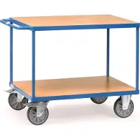 Fetra Etagewagen, staal/hout, 2 etages, L 1000 x B 600 mm, tot 600 kg, briljantblauw/beukenmotief