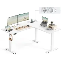 Vasagle Elektrisch verstelbaar hoekbureau met geheugenfunctie, Wolkwit + Matwit