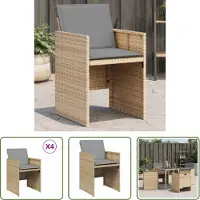 The Living Store Lounge Stoel - Tuinstoelen - Tuinstoelen 4 st met kussens poly rattan gemengd beige - Outdoor Meubilair - Patioset - Tuinset