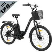TTGO Elektrische Fiets - Tot 120 km Actieradius - 18Ah Accu - 26" stadsfiets - Shimano 7 Versnellingen - LCD Display - zwart