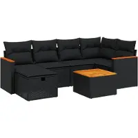 vidaXL 7-delige Loungeset met kussens poly rattan zwart