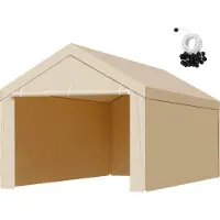 Vevor Carport Vervangend Dak, 3,05 x 6,09 m, Garage Tent Cover met Zijwanden, UV-bestendig, Zware Autohoes met Ballennet, Beige, Frame Niet Inbegrepen