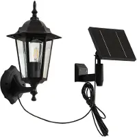 LINDBY LED-zonne-wandlamp Sayata, zwart, aluminium, lantaarn Sayata, zwart, Aluminium, Modern, solar buitenlamp