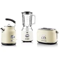 WESTINGHOUSE Retro ontbijtset, broodrooster met 2 sleuven, waterkoker, staafmixer, Blender, Wit