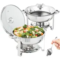 Vevor 2-delige Chafing Dish Professionele Set Warmhoudcontainer Roestvrij staal + Glas Buffetset Rond 2 x 3,5 L
