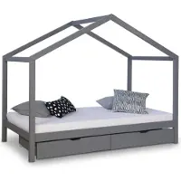 Homestyle4u Kinderbed - 90x200 cm - Huisbed - Grijs