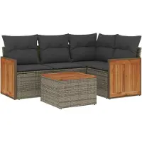 vidaXL 5-delige Loungeset met kussens poly rattan grijs
