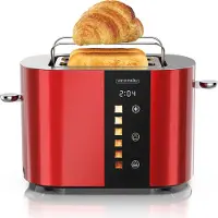 Arendo Toaster LEVEL TOUCH, smalle gleuven voor 2 boterhammen, 800 W, touchscreen met 6 toastinstellingen en timer, broodroosteraccessoire, roestvrijstalen broodrooster, ontdooifunctie, rood