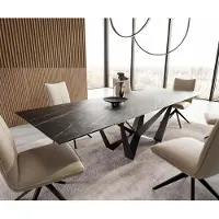 DELIFE Eetkamertafel Edge 200-300x100 keramiek LaminamNoir Desir bruin spider vlak staal zwart uitschuifbaar