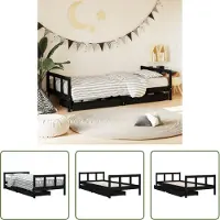 The Living Store Houten Bed - Kinderbed Frame - Kinderbedframe met lades 90x200 cm massief grenenhout zwart - Kids Bed - Kinderkamer Decoratie - Grenenhouten Bed