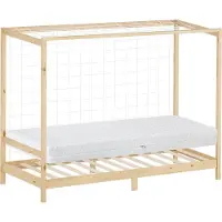 ML-Design Kinderbed voetbaldoel 90x200 cm naturel grenenhout incl. matras H-16cm Houten bed met lattenbodem & doelnet ML design